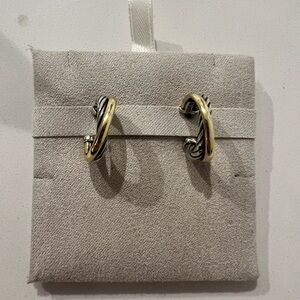 David Yurman Two-Tone Silver 18k Gold Crossover Hoop Earrings